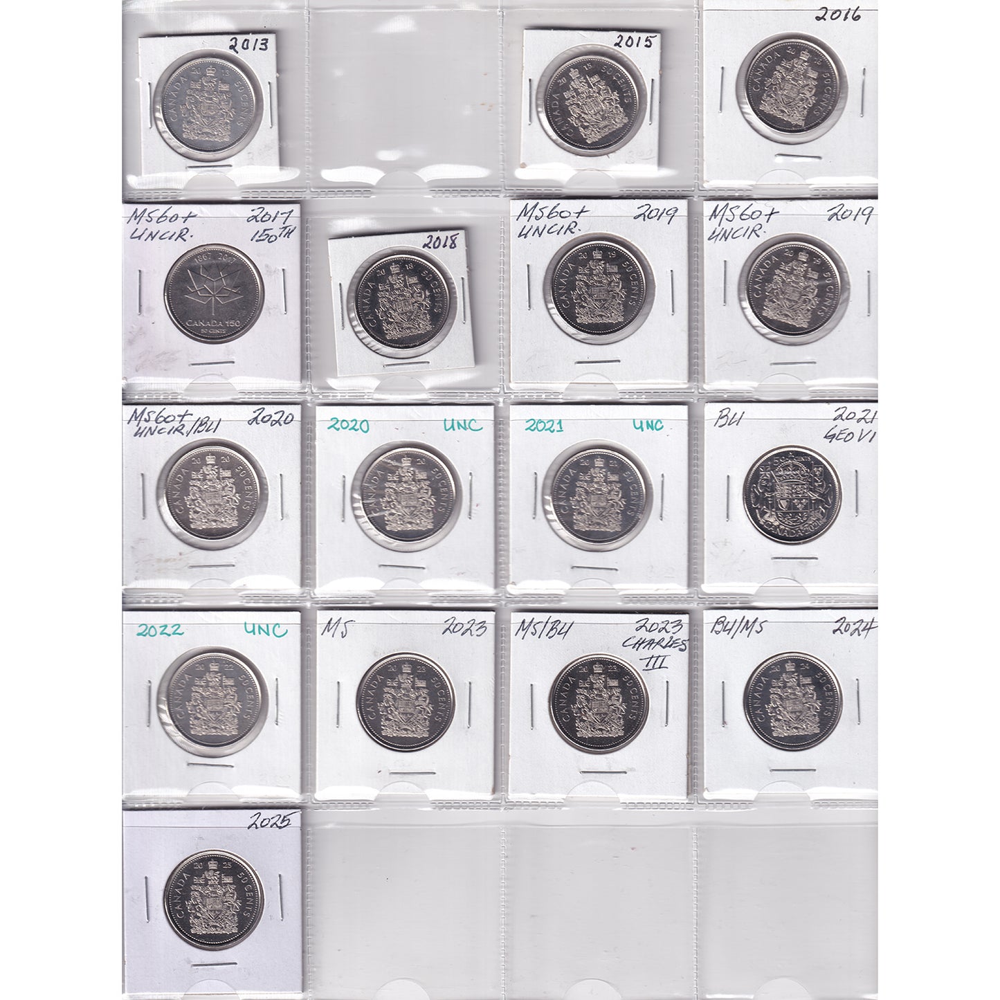 1968-2025 Canada 50-cent Collection in Blue Binder