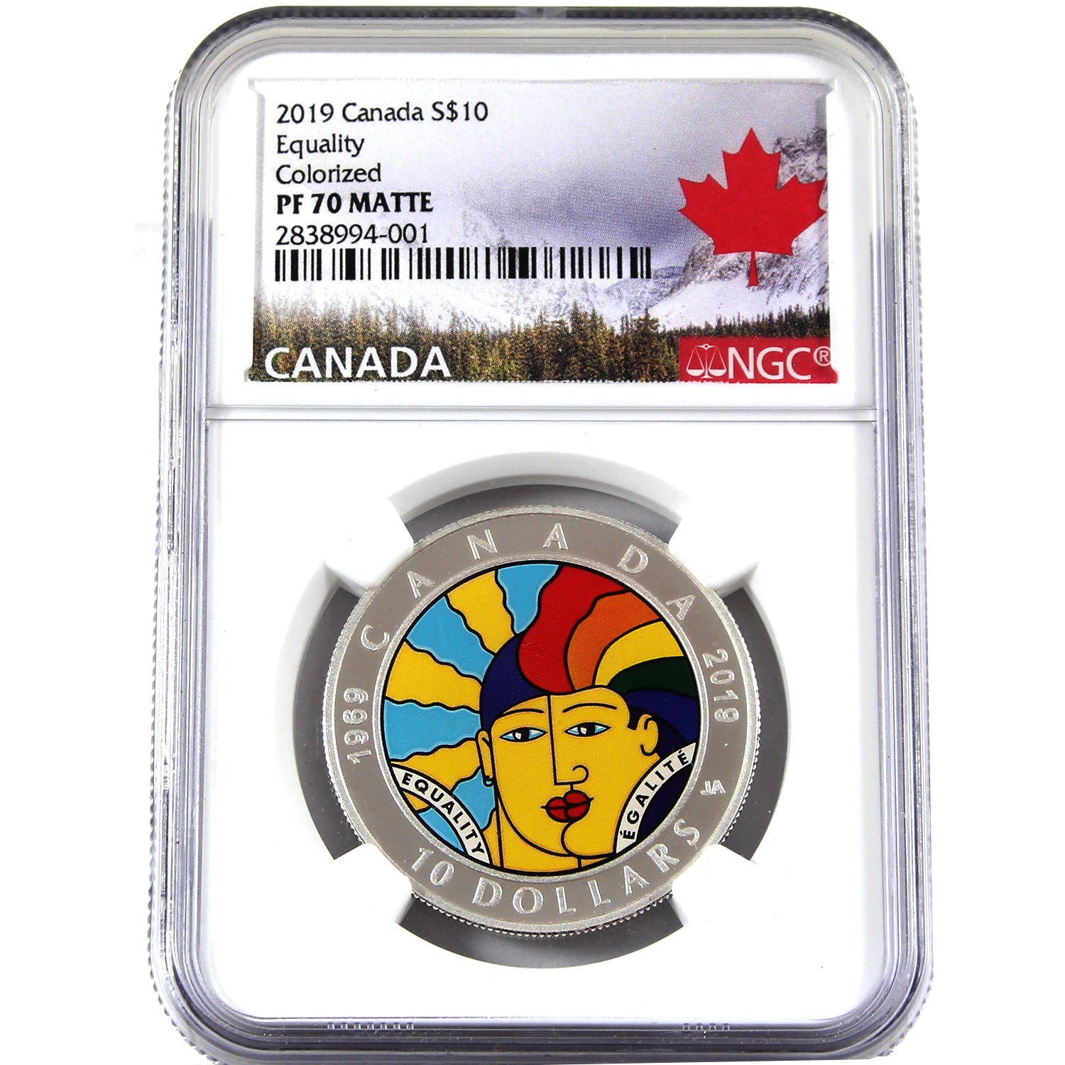 2019 Canada $10 Equality Fine Silver NGC Certified PF70 Matte (No