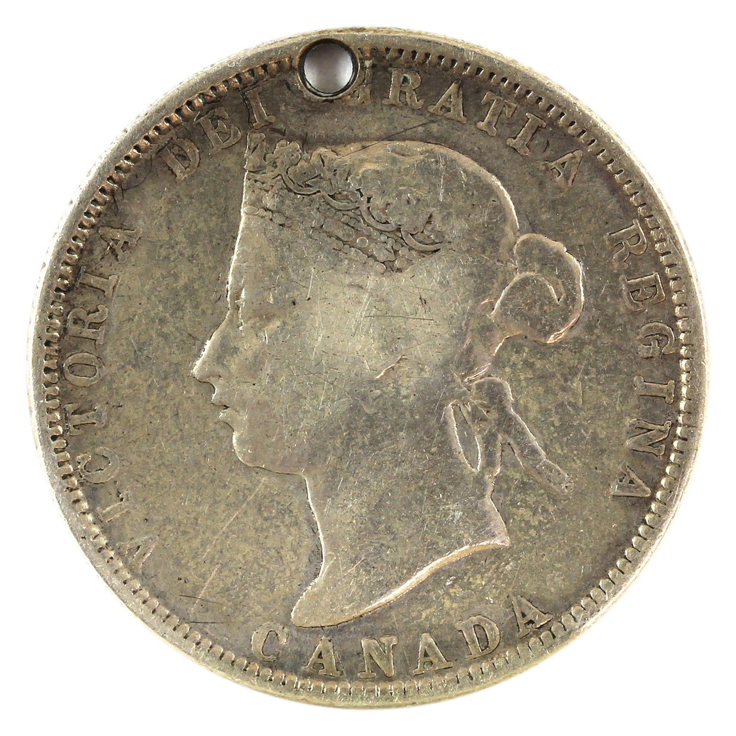 Love Token "SC" on Victorian Canadian 25-cent (hole)