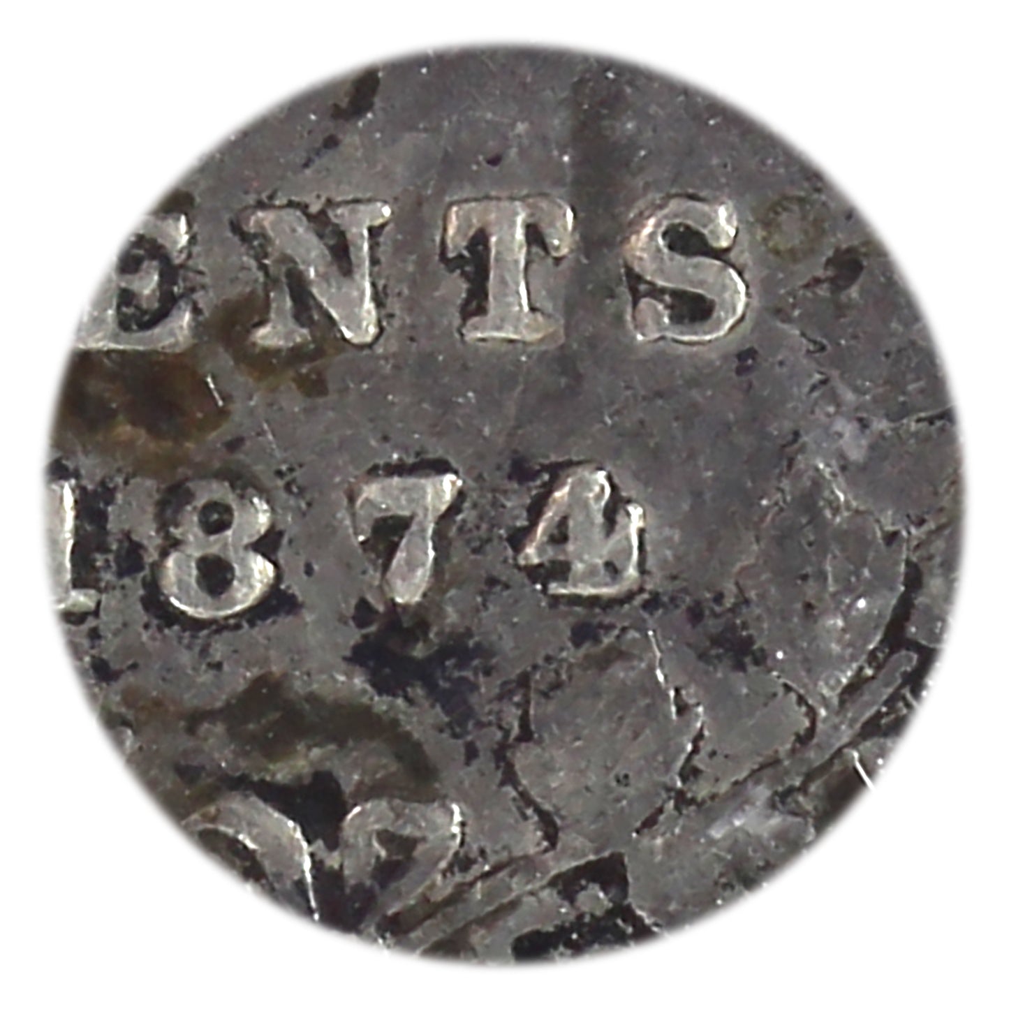 1874H Crosslet 4 Canada 5-cents ICCS Certified VF30 (toned)