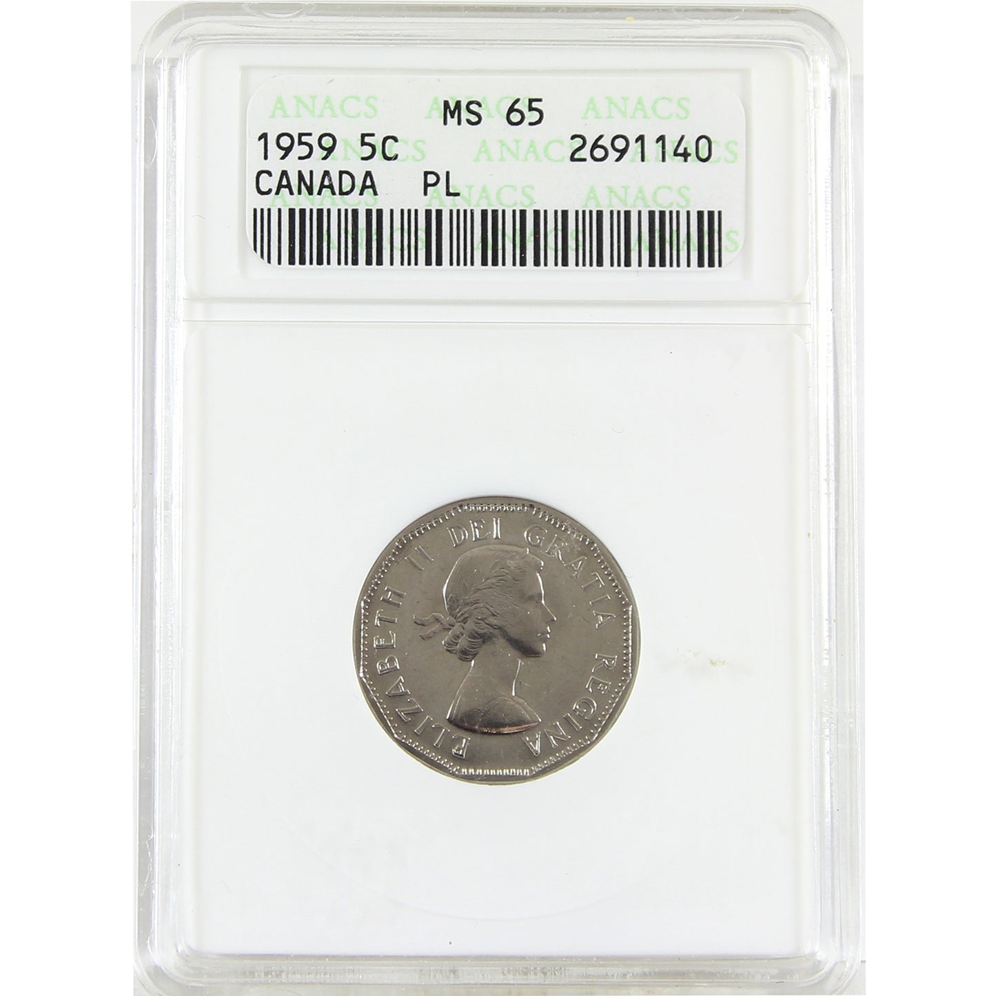 1959 Canada 5-cents ANACS Certified MS65