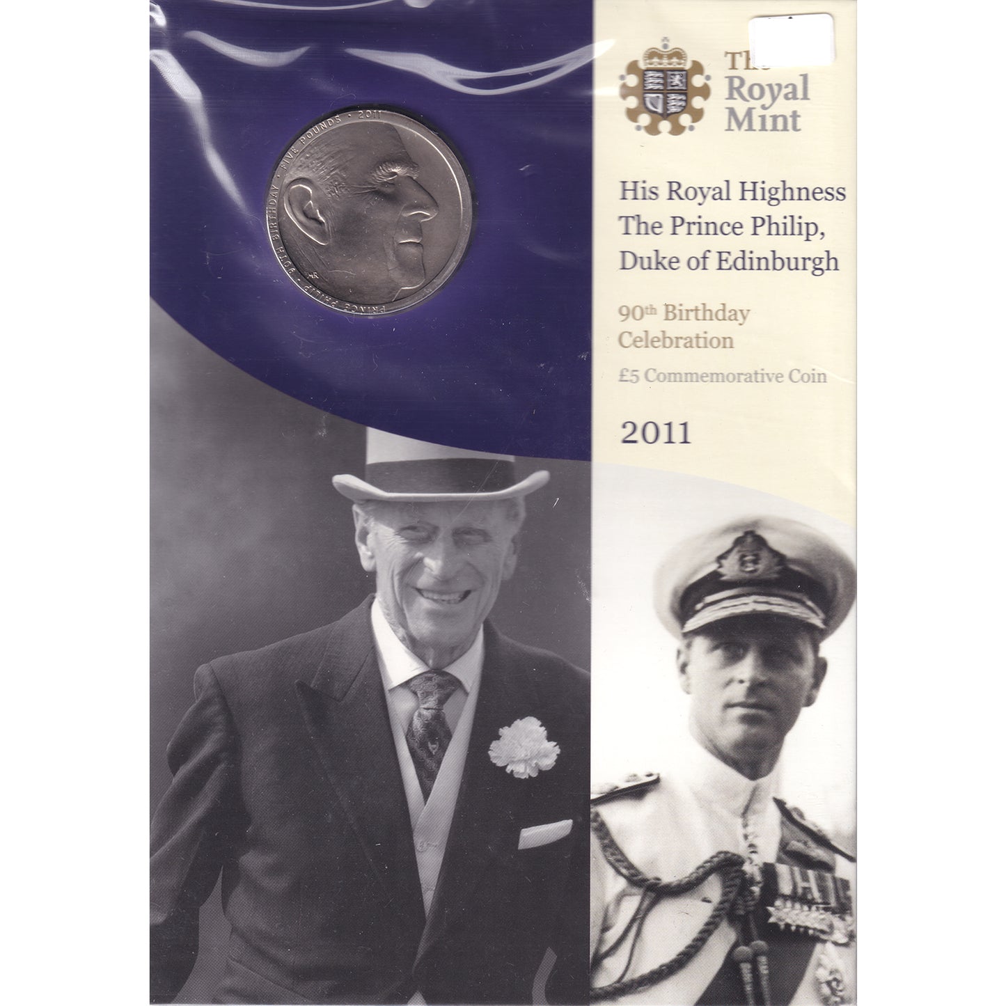 2011 UK 5-pound HRH Prince Philip 90th Birthday Celebration Commemorative Coin in Folder