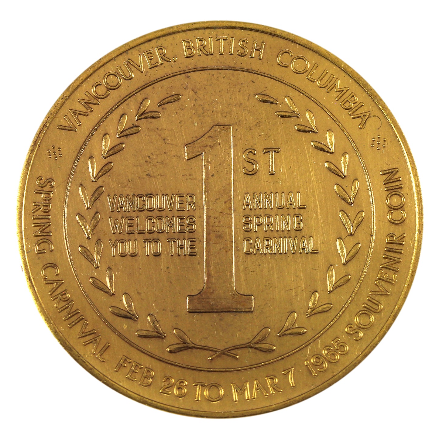 1965 Vancouver, BC Canada's Most Beautiful City 1st Spring Carnival Souvenir Coin