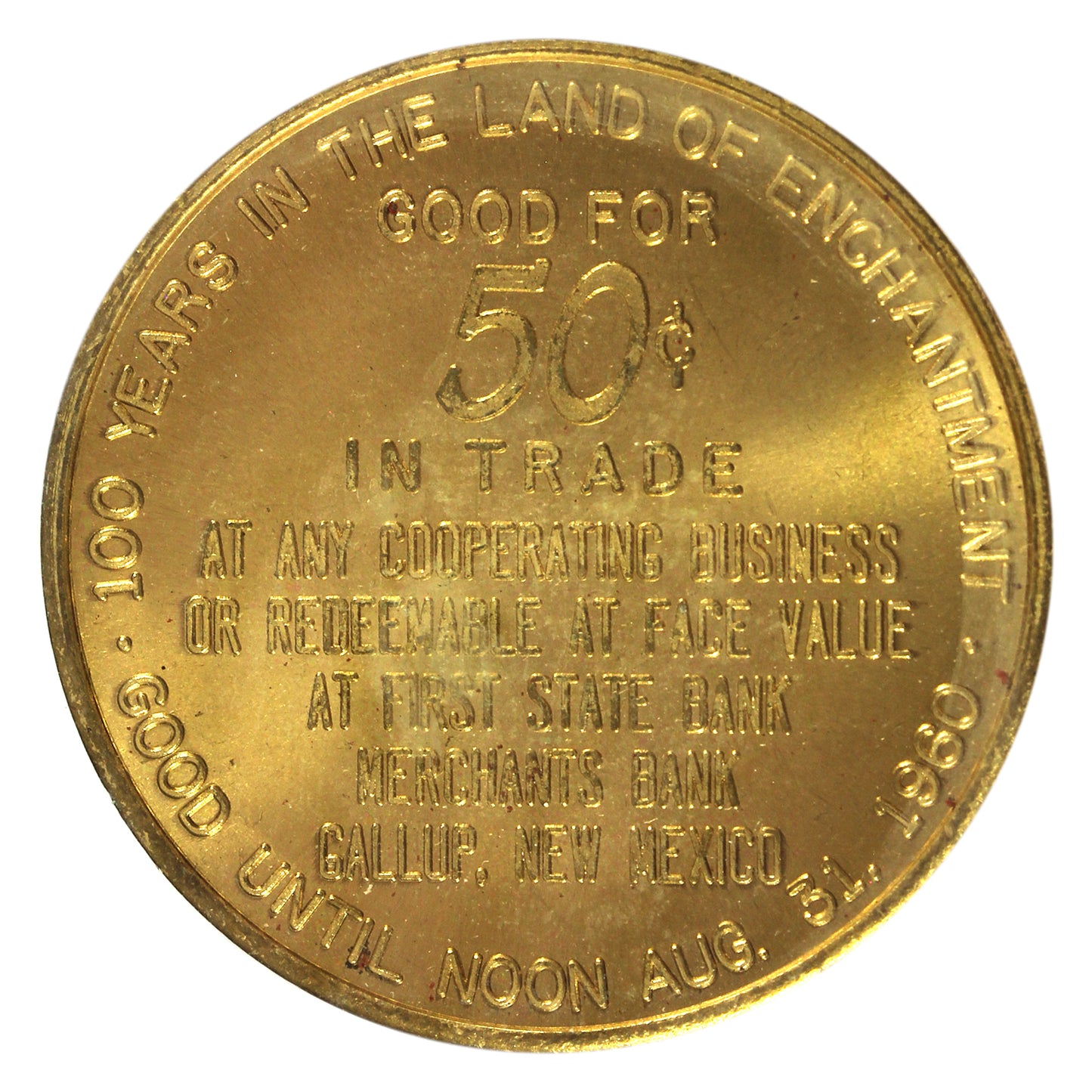 1960 USA Fort Wingate, New Mexico Centennial 50-cent Trade Token