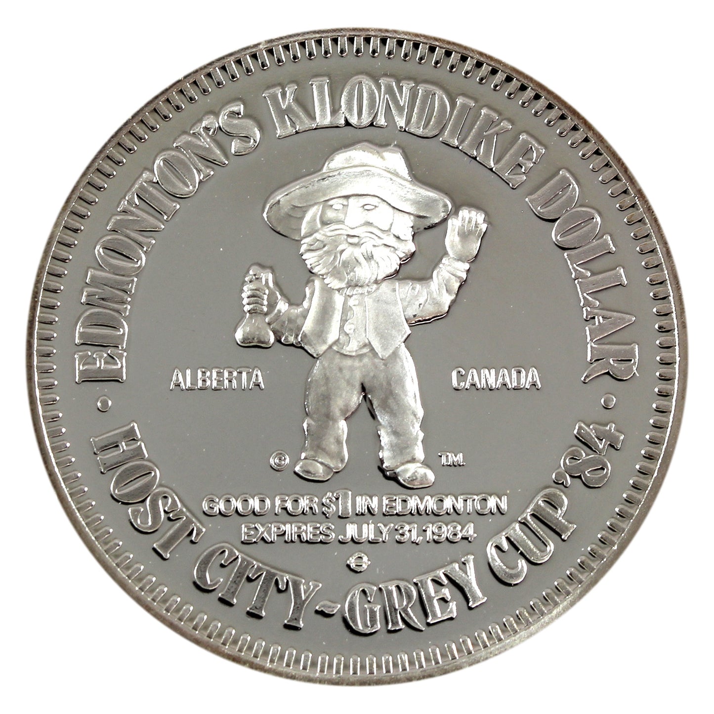 1984 Edmonton, AB, Sourdough Rafting .999 Silver Proof Klondike $1 Token (No Tax)
