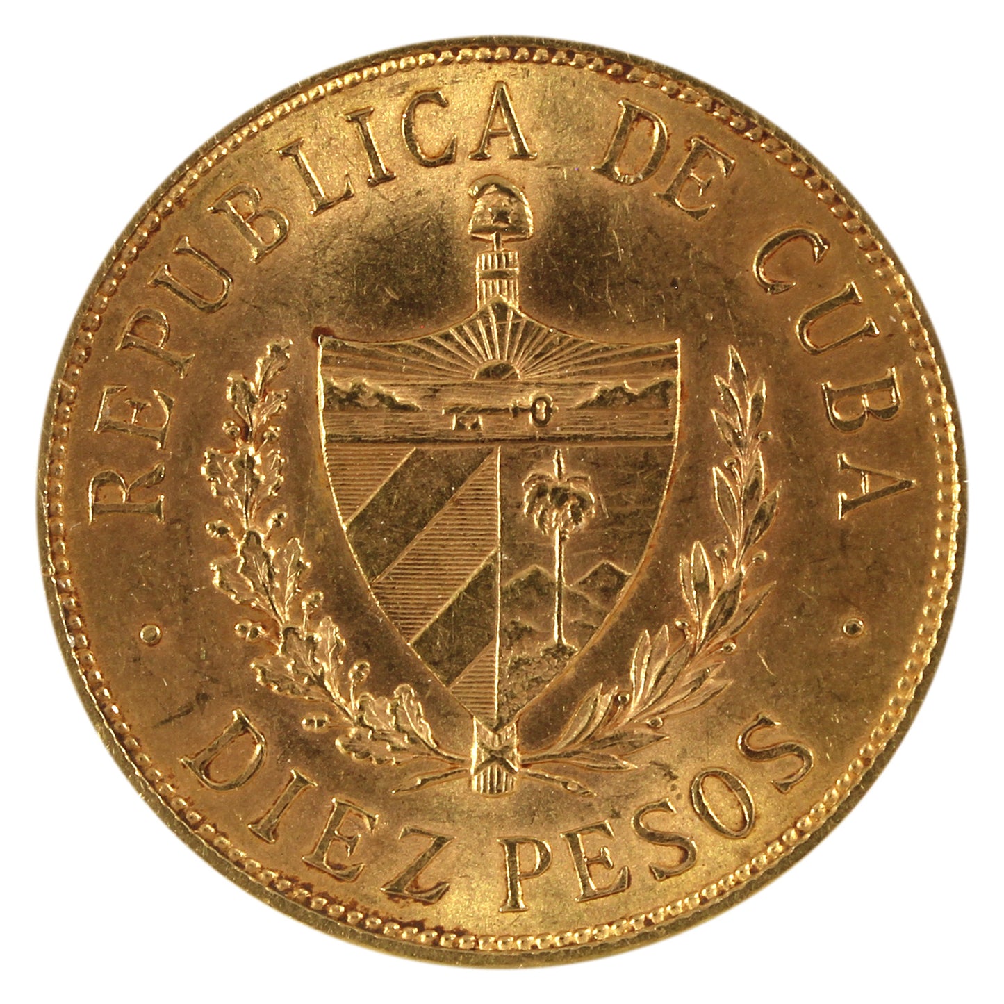 Cuba 1916 Gold 10 Pesos AU-UNC (AU55) mark