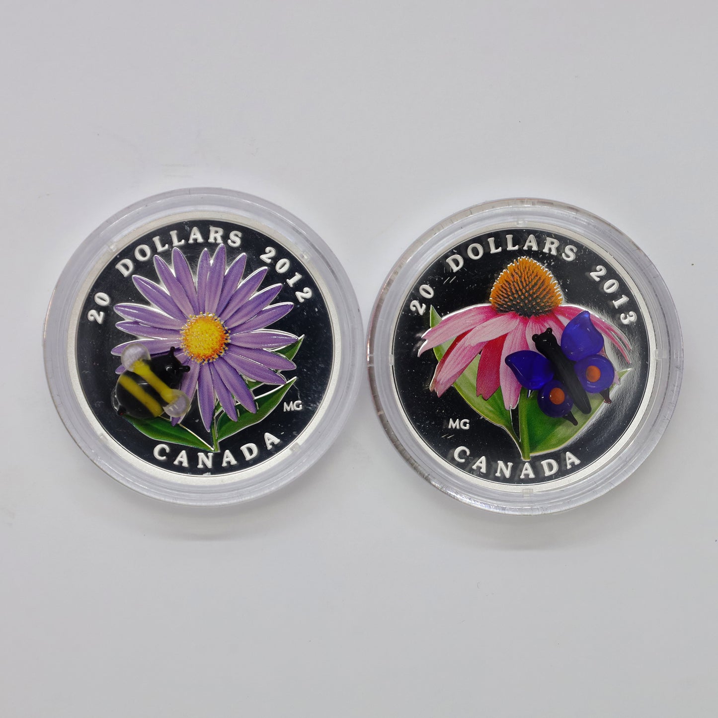 Pair of 2012-2013 Canada $20 Venetian Glass Fine Silver Coins, 2pcs (No Tax) Issues