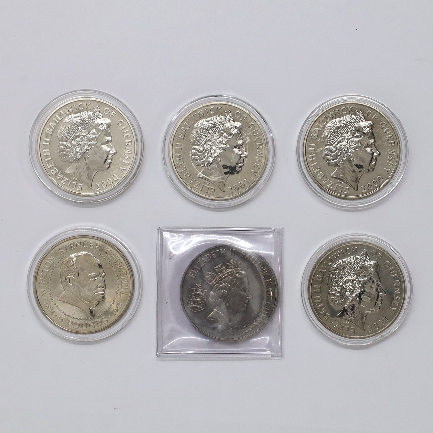 Lot of 6x Guernsey 1986-2001 UK Royal Mint Commemorative Coins, 6pcs (Issues)