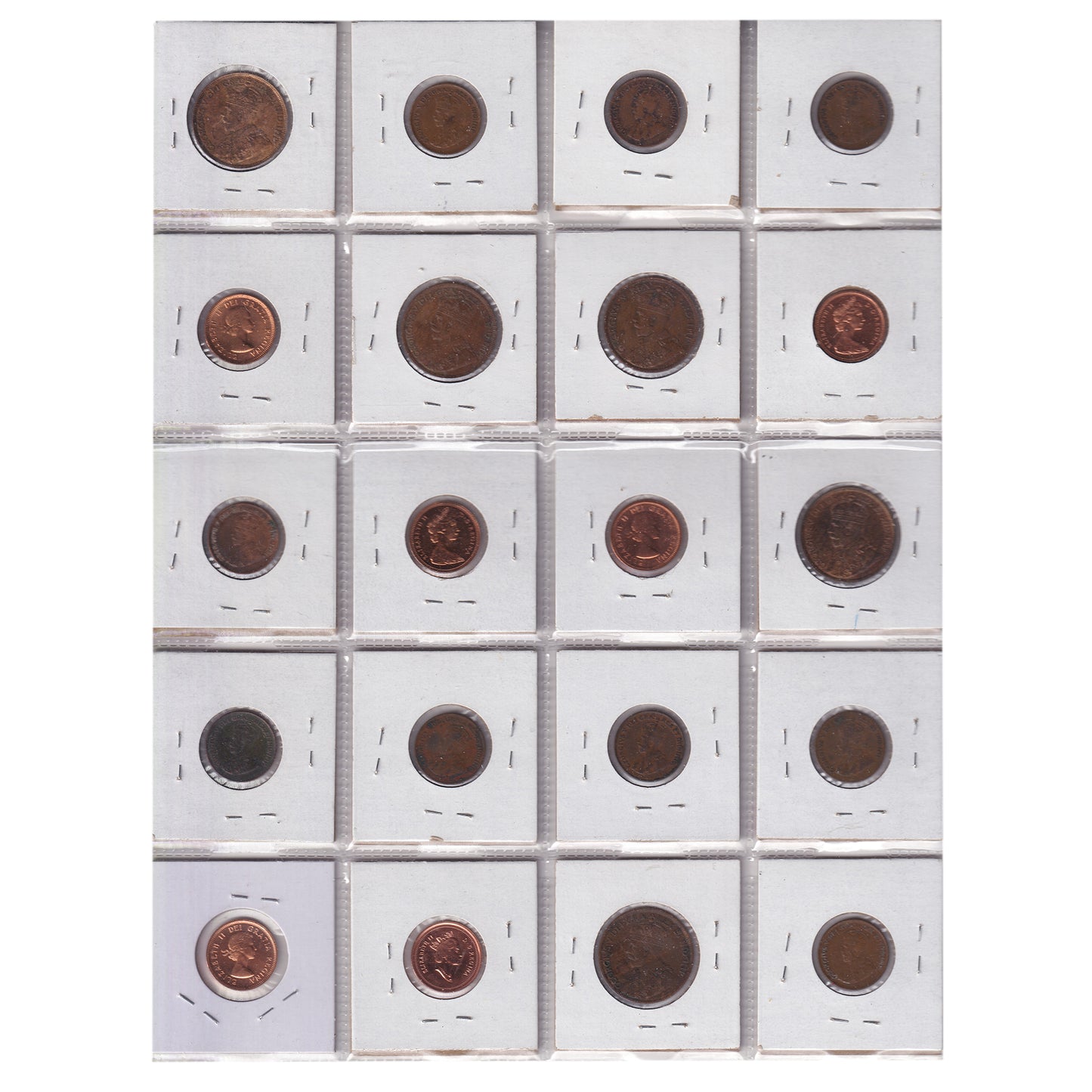 Group Lot of 20x 1911-1998 Canada 1-cents, VG to PL, 20pcs (toned, cleaned, or impaired)