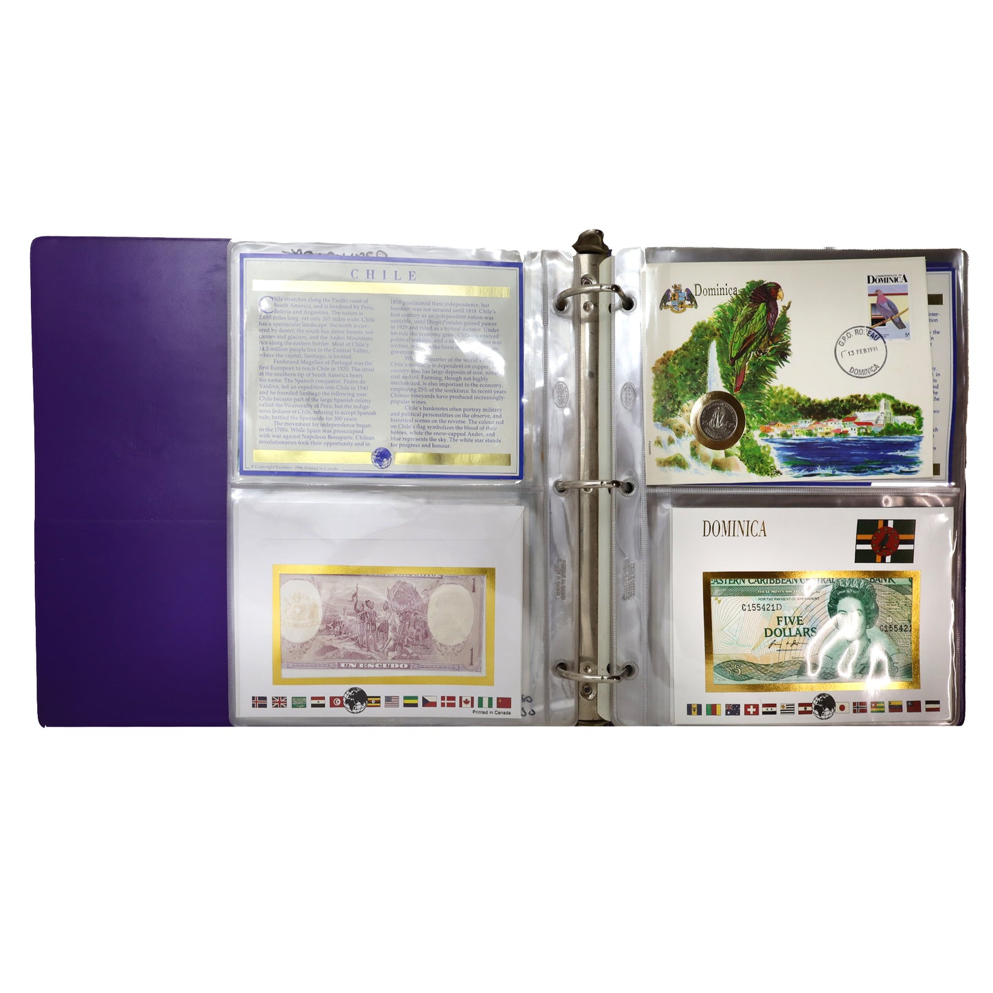 Set of Excelsior Collectors Guild Coins, Stamps, and Banknotes of All Nations in Binder