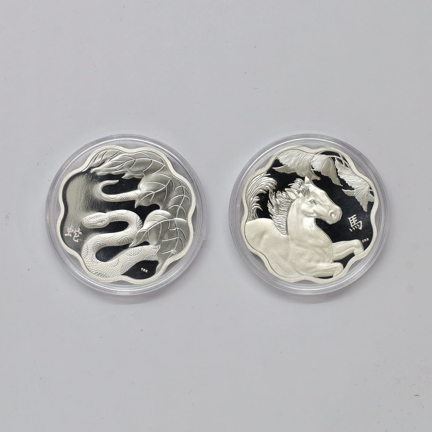 Pair of 2013-2014 Canada $15 Lunar Lotus Snake & Horse Fine Silver, 2pcs (No Tax) Issues