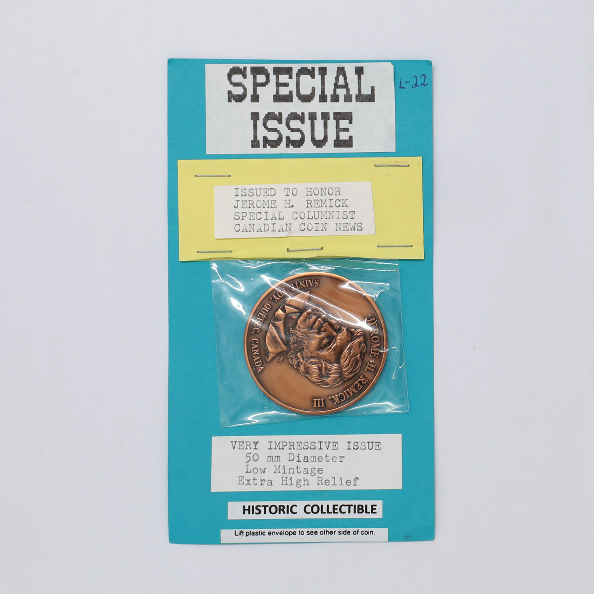 1988 Canadian Coin News Jerome H. Remick III Special Columnist Medallion