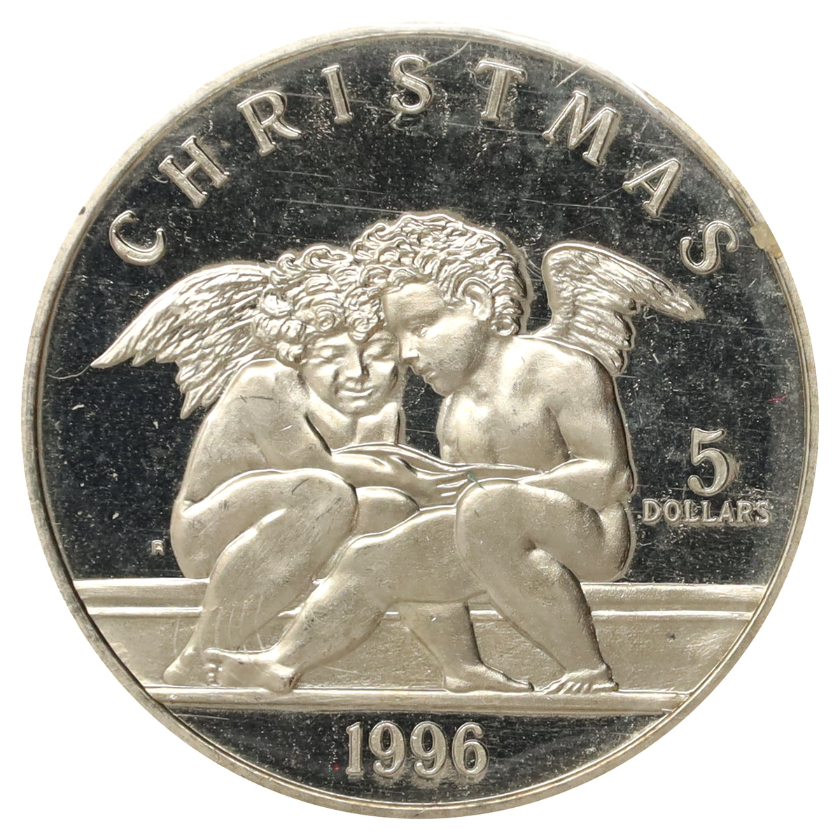 Pair of Marshall Islands 1995-1996 $5 Heavenly Angels Christmas Coins (light wear), 2pcs