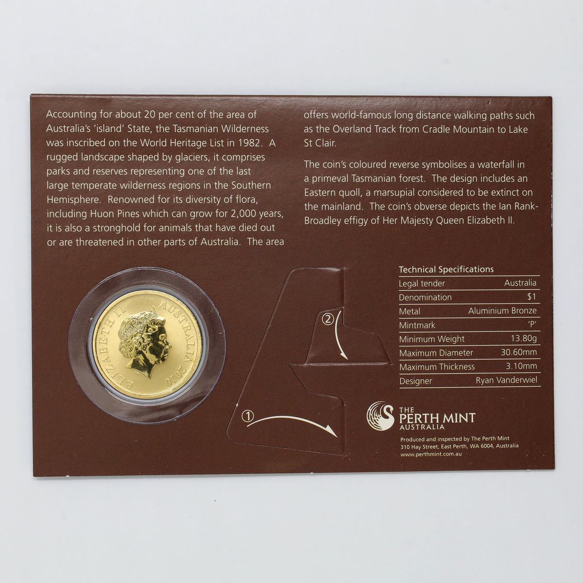 Australia 2010 $1 Celebrate Australia Tasmanian Wilderness Coloured Coin