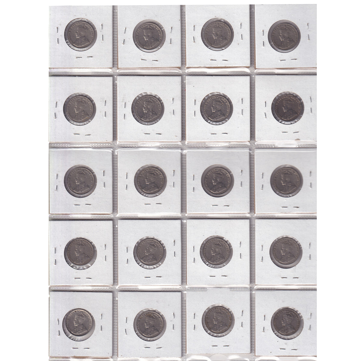Group Lot of 20x 1926-1936 Canada 5-cents VG-F to VF-EF, 20pcs