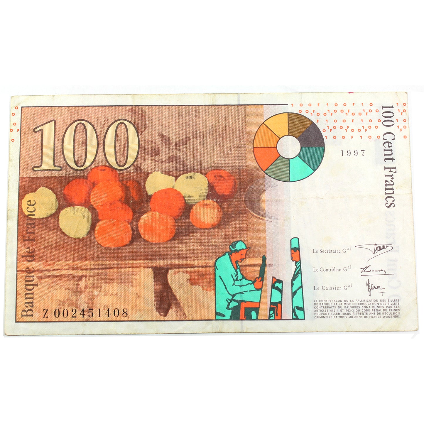 France 1997 100 Franc Note, Z Replacement, Pick #158