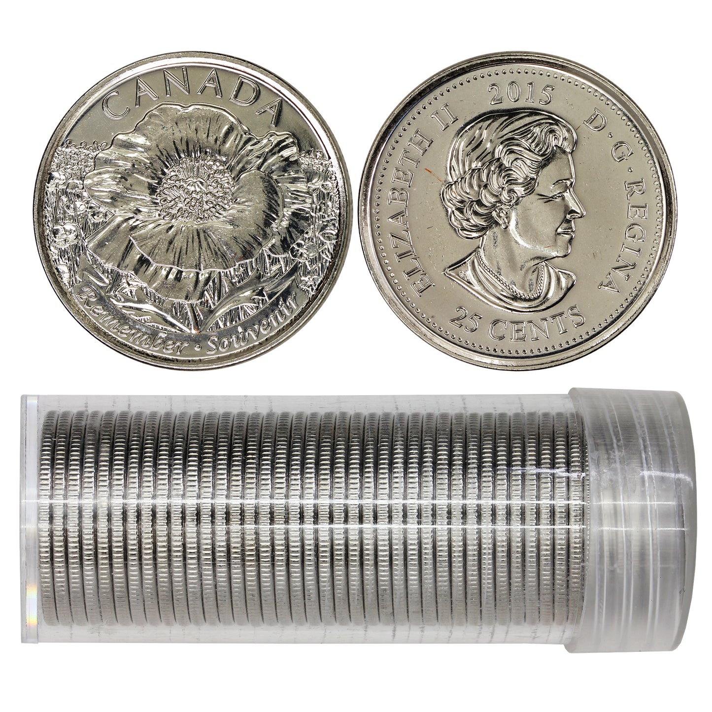 2015 Canada Poppy 25-Cents NO COLOUR Roll of 40Pcs