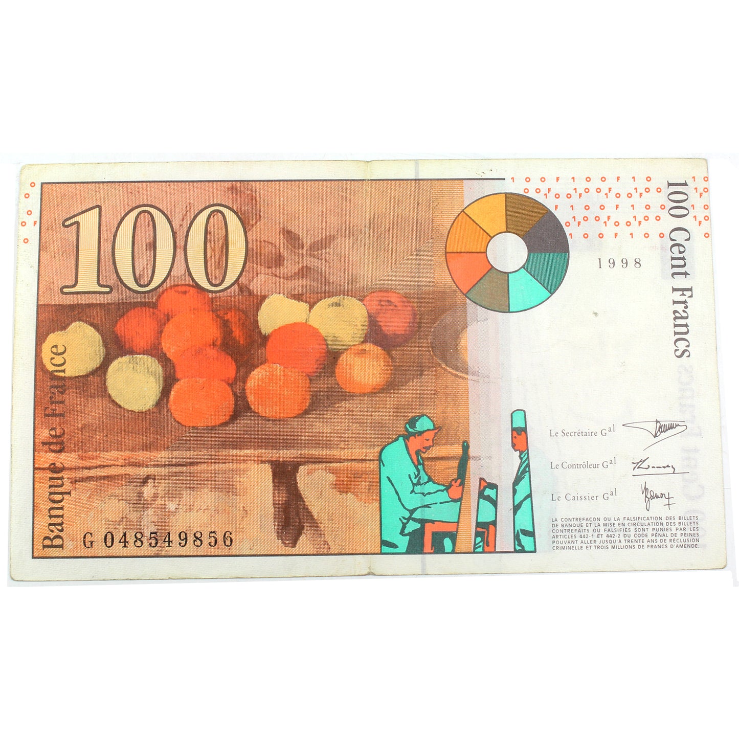 France 1998 100 Franc Note, Pick #158 (DOP)