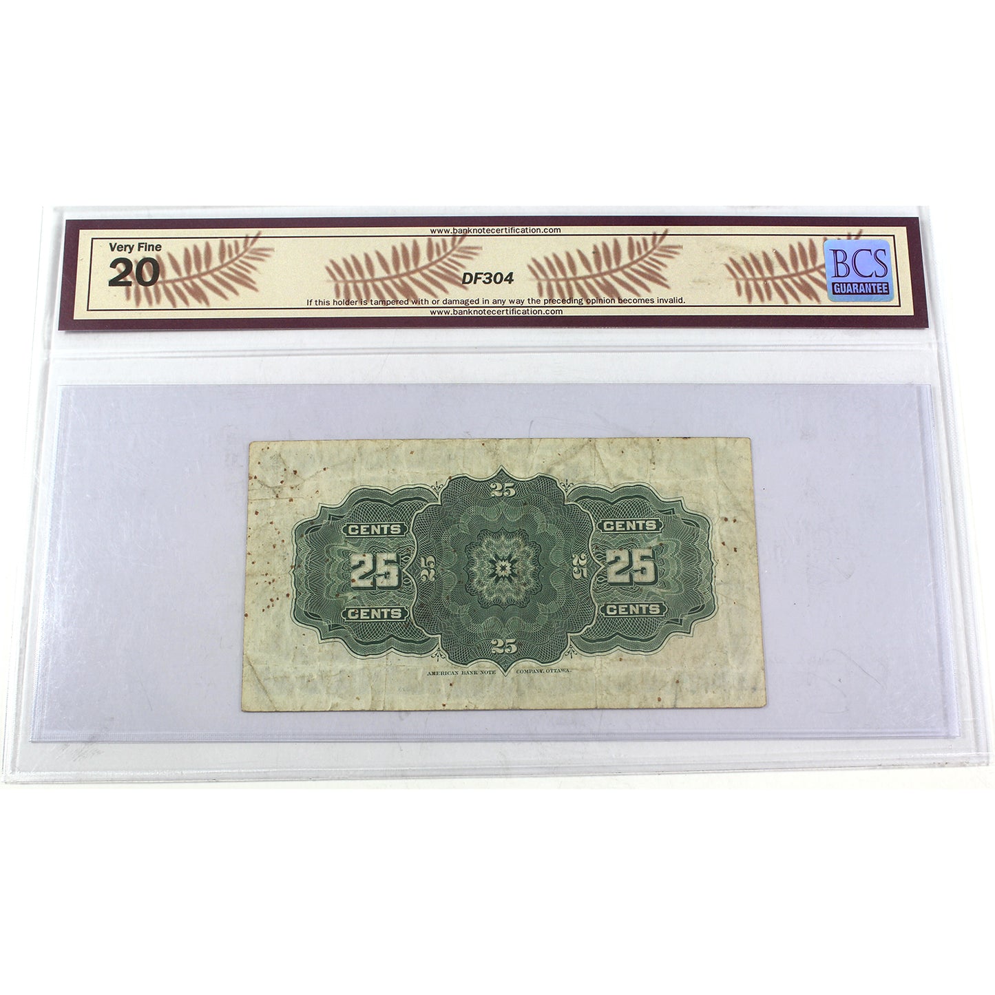 DC-15b 1900 Dominion 25-cent Shinplaster, Boville, BCS Certified VF20 (DOP)
