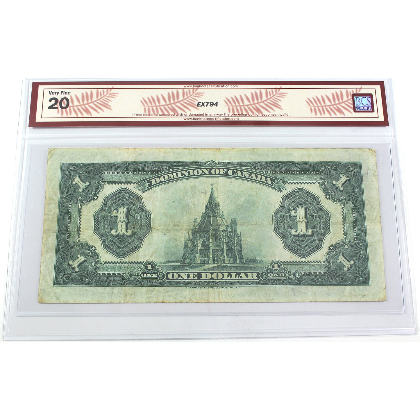 DC-25j 1923 Dominion $1 M-S, Green Seal, Group 2, C, Check B, BCS Cert. VF20 (Stain)