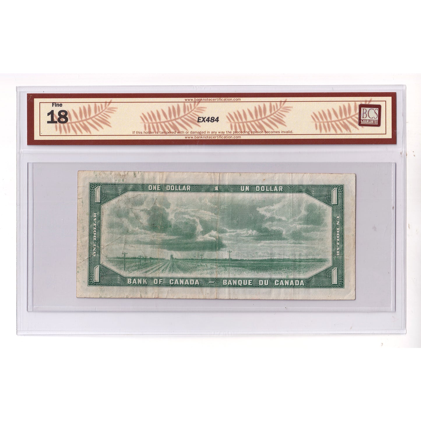 BC-29a 1954 Canada $1 Coyne-Towers, Devil's Face, A/A, BCS Certified F18 (Minor Tear)