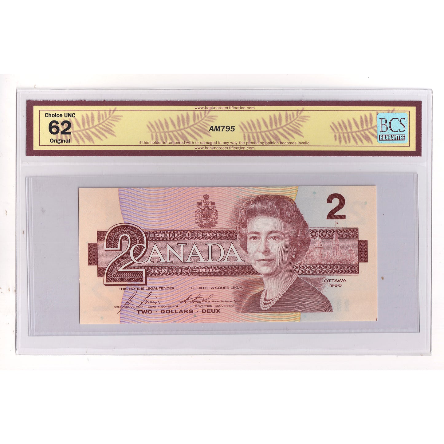 BC-55c-i 1986 Canada $2 Bonin-Thiessen, EGS, BCS Certified CUNC62 Original (DOP)