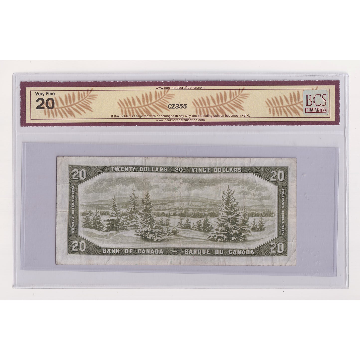 BC-33b 1954 Canada $20 B-C, Devil's Face, Changeover, E/E, BCS Cert. VF20 (Minor Tear)