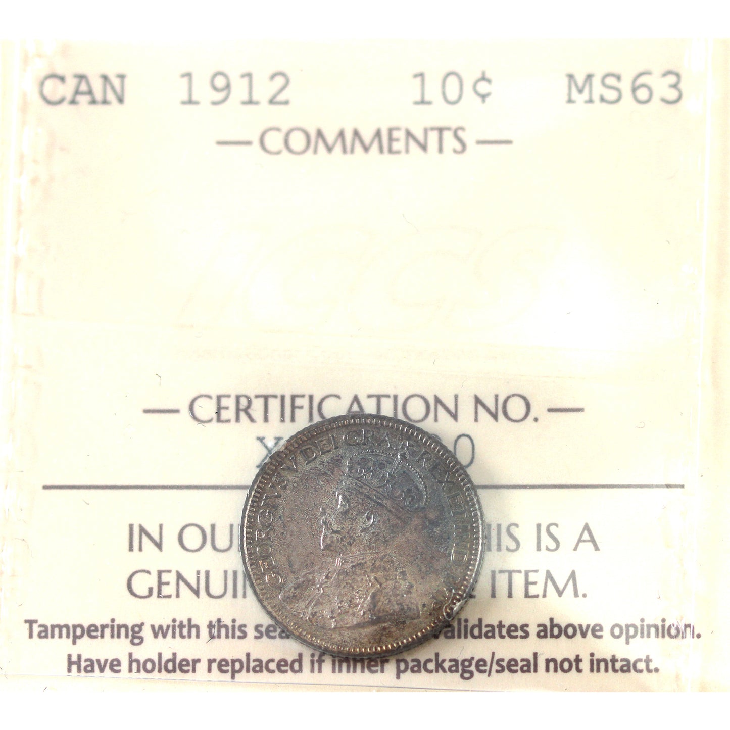 1912 Canada 10-cents ICCS Certified MS63