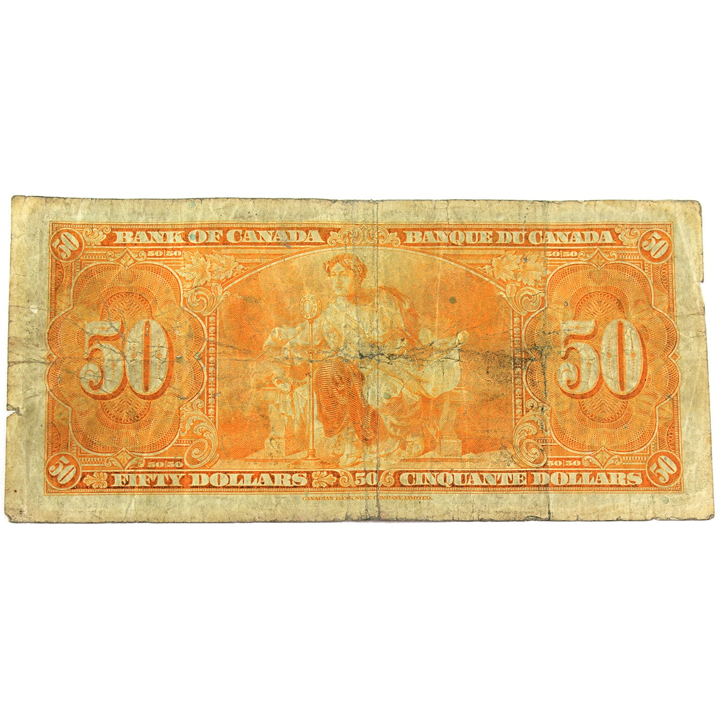 BC-26b 1937 Canada $50 Note Gordon-Towers B/H, Fine (F12) Tears, writing, or impaired