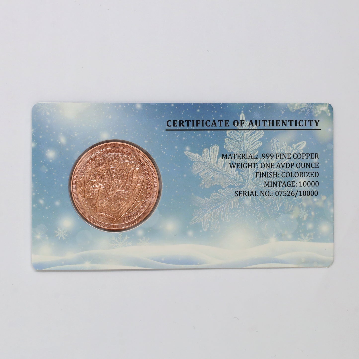 Let It Snow Colourized 1oz. .999 Fine Copper in Card