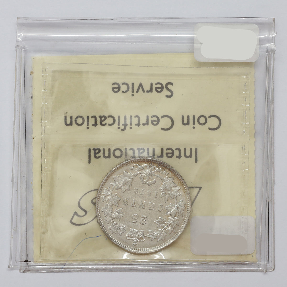 1872H Obv. 2 Canada 25-cents ICCS Certified EF45 (lightly toned)