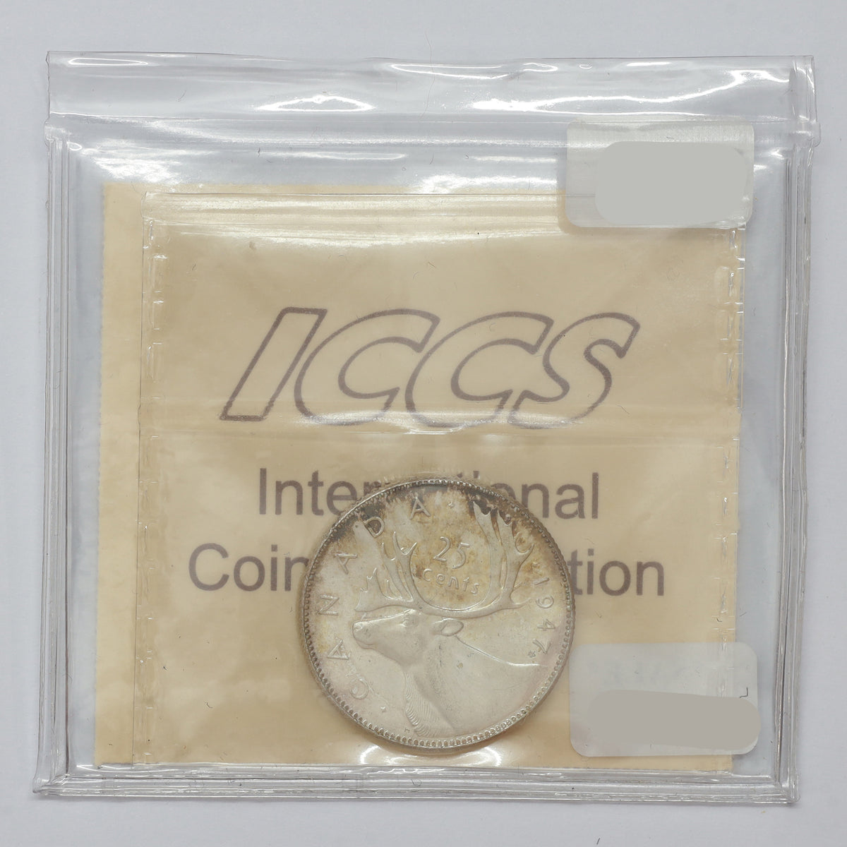 1947 Maple Leaf Canada 25-cents ICCS Certified MS65 (lightly toned)