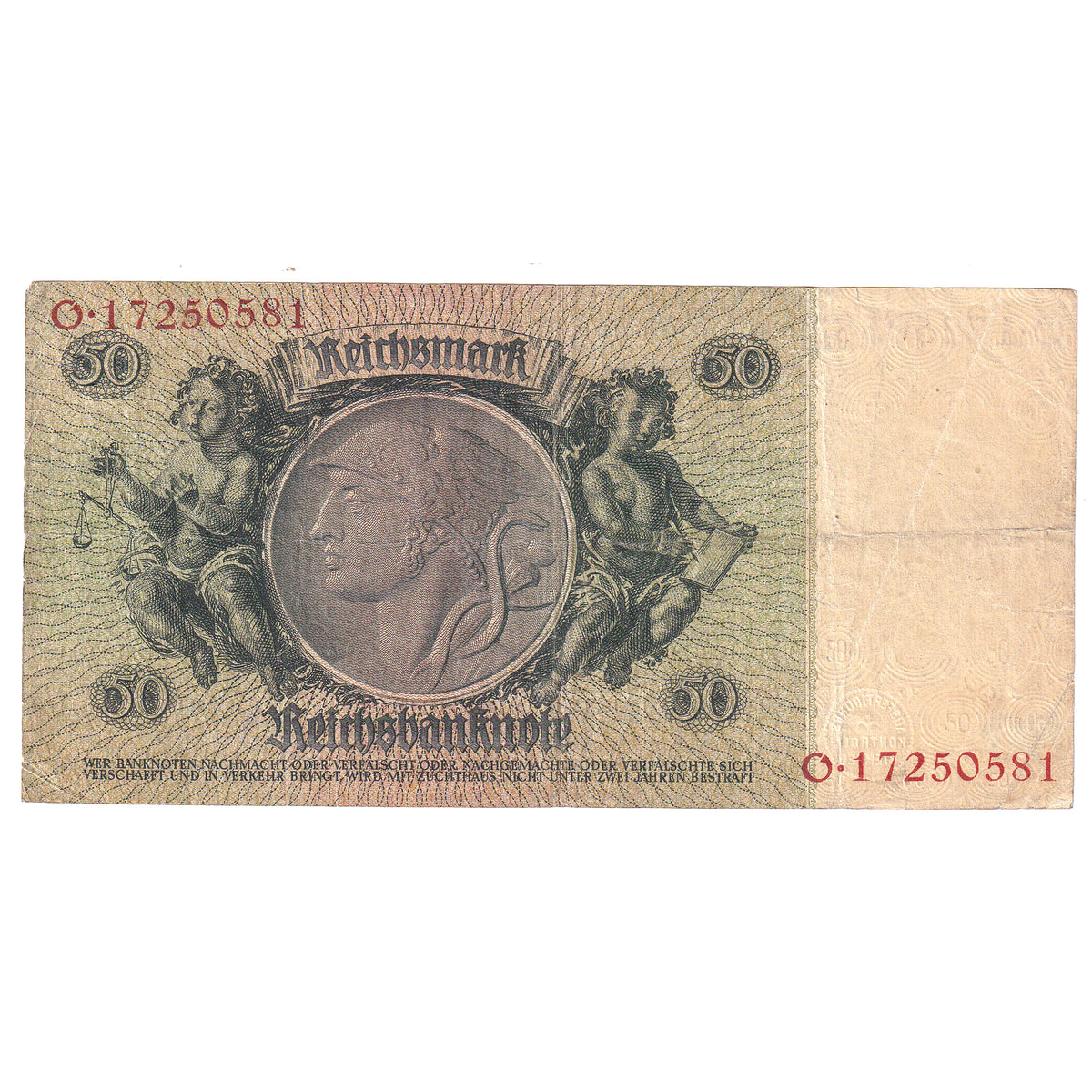 Germany 1933 Third Reich 50 Deutsch Mark Note, Pick #182 (DOP)