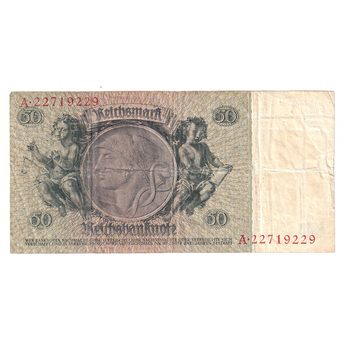 Germany 1933 Third Reich 50 Deutsch Mark Note, Pick #182 (DOP)