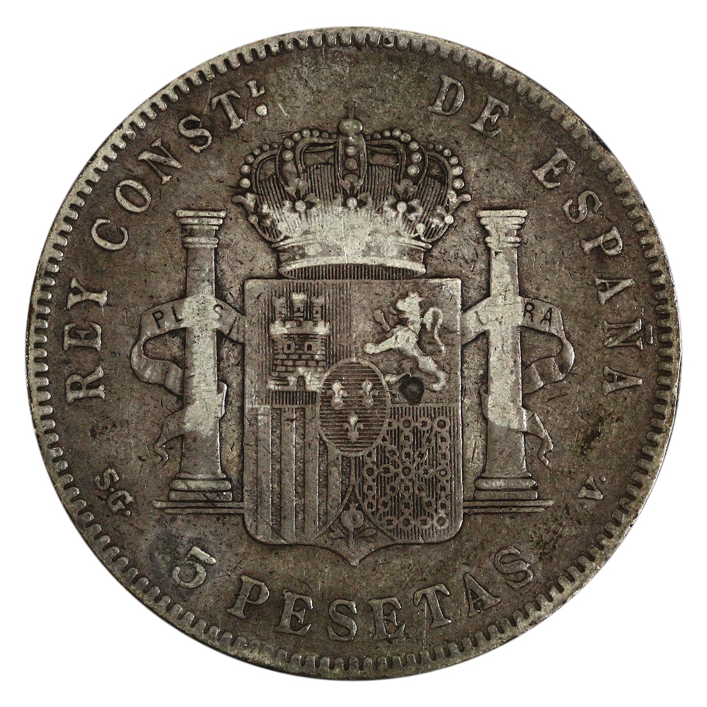 Spain 1897SG V 5 Pesetas VF-EF (VF30) $