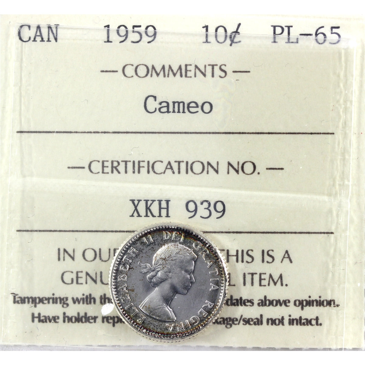1959 Canada 10-cents ICCS Certified PL65 Cameo