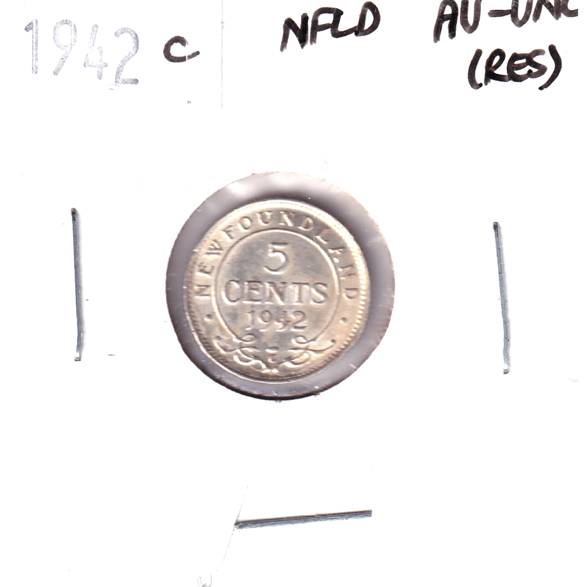 1942C Newfoundland 5-cents AU-UNC (AU-55) Residue, Scratched, Cleaned, or Impaired