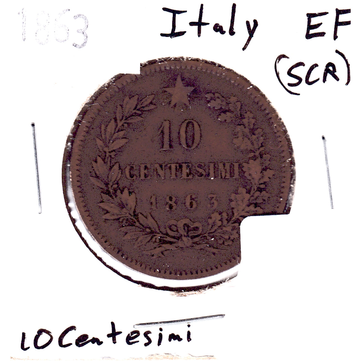 Italy 1863 10 Centesimi Extra Fine (EF-40) Scratched