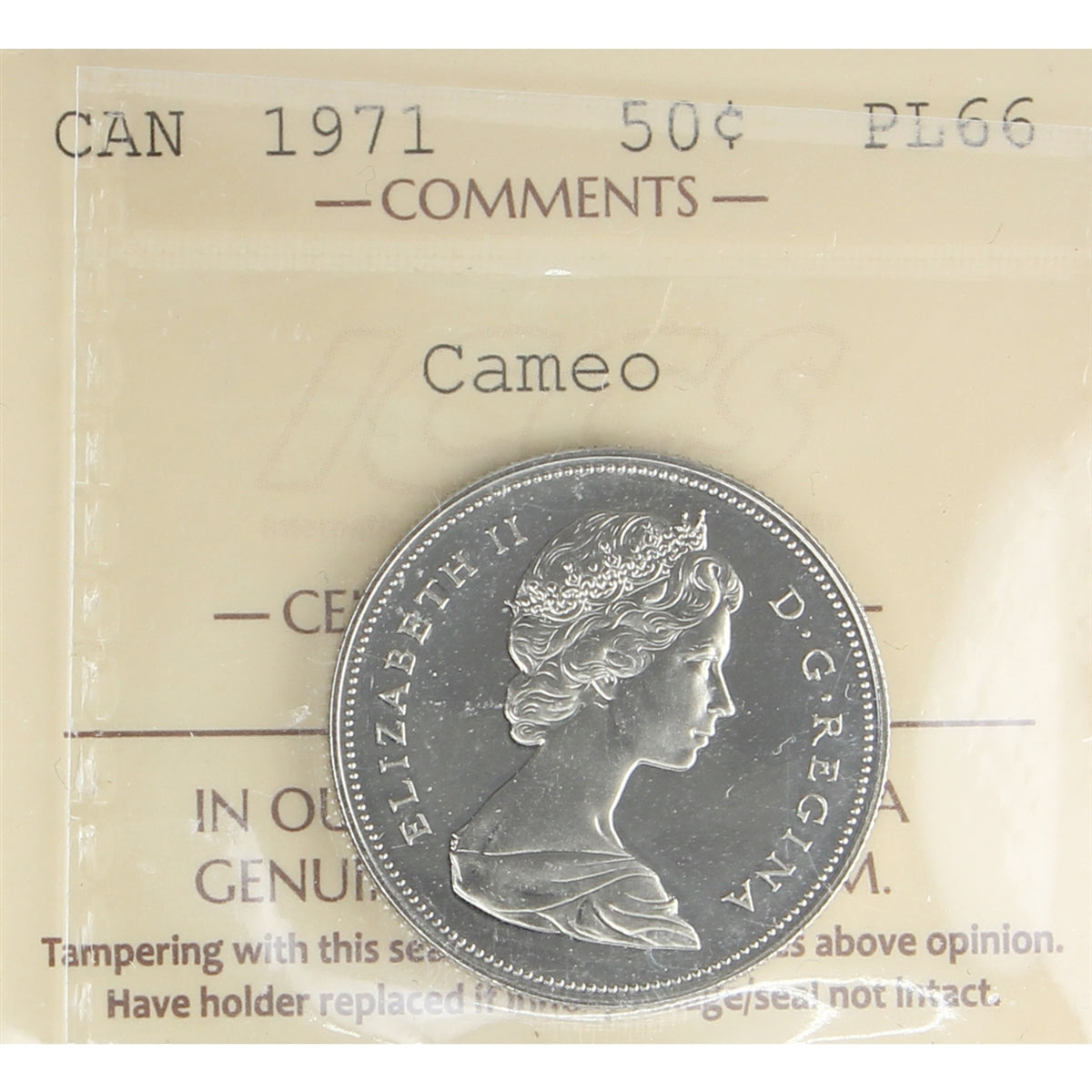 1971 Canada 50-cents ICCS Certified PL66 Cameo