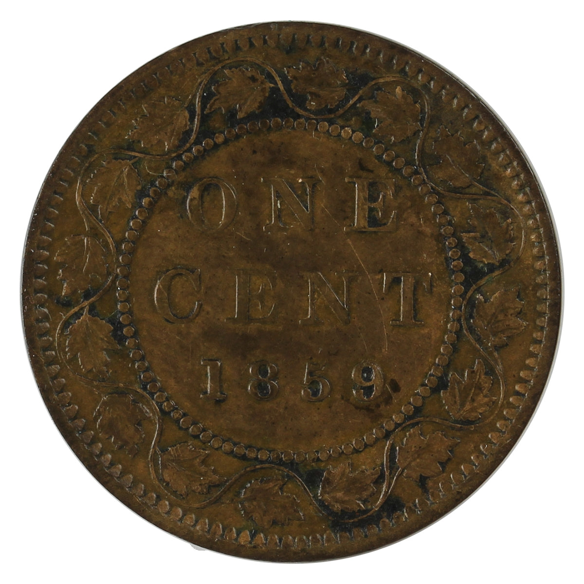 1859 Wide 9/8 Canada 1-cent VF-EF (VF30) Impaired