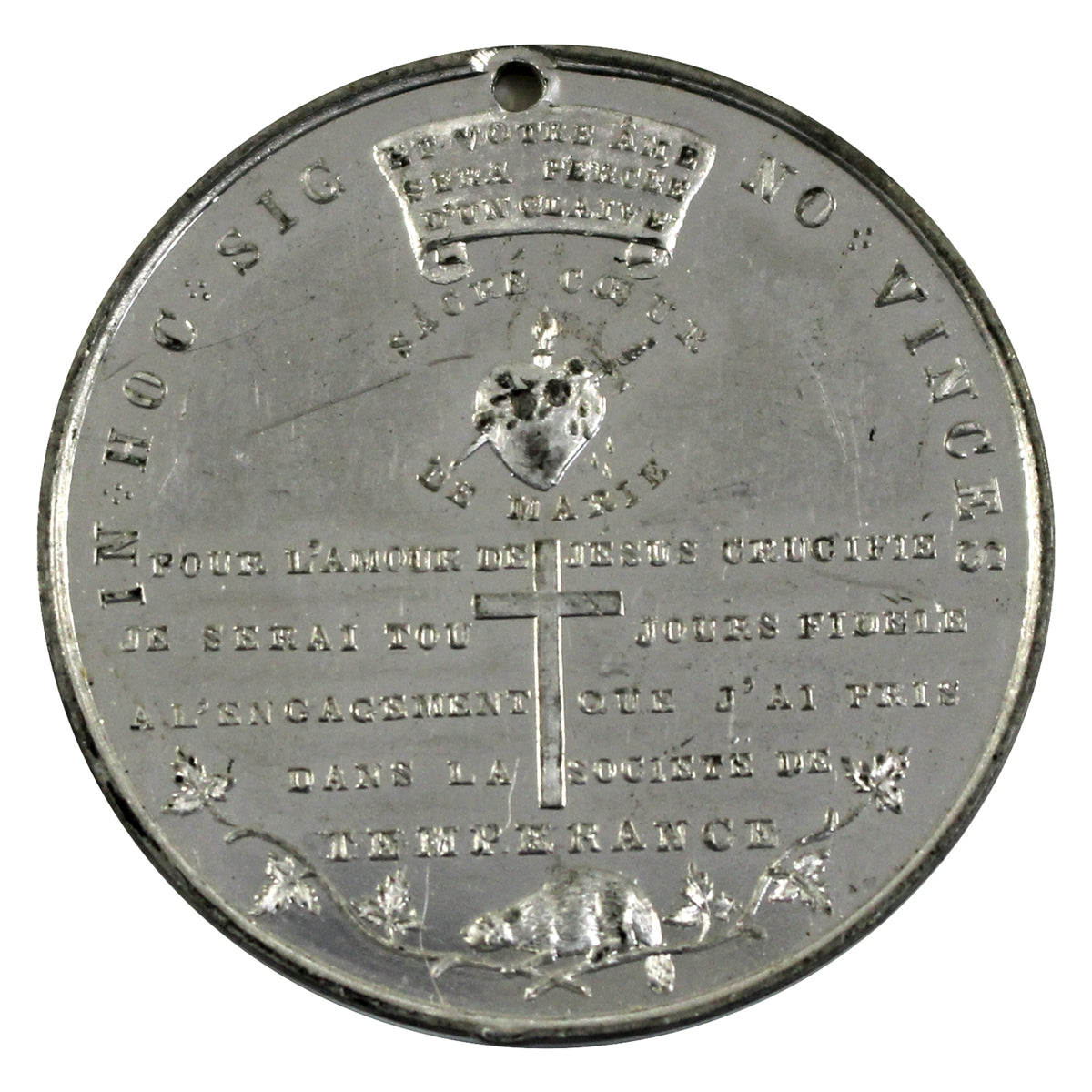 Montreal Temperance Society Medallion, Undated, Extra Fine (EF40) Holed as Typical