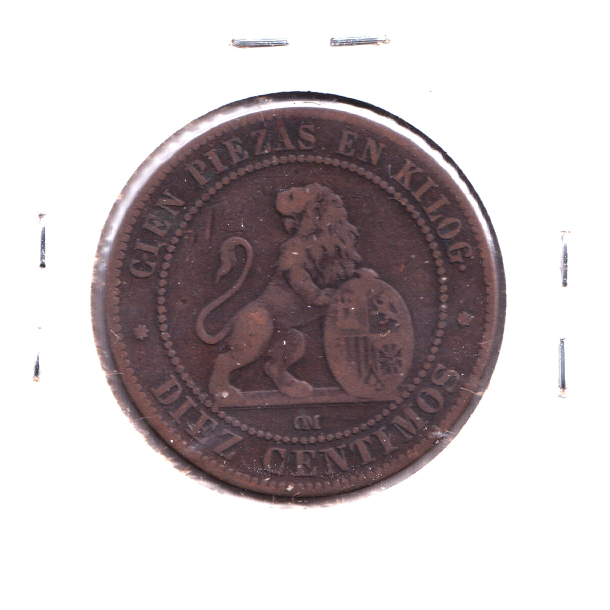 Spain 1870OM 10 Centimos VF-EF (VF30) $