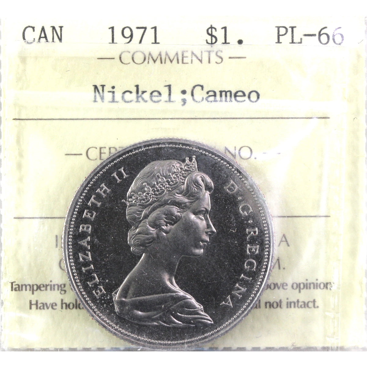 1971 Canada Dollar ICCS Certified PL-66 Cameo