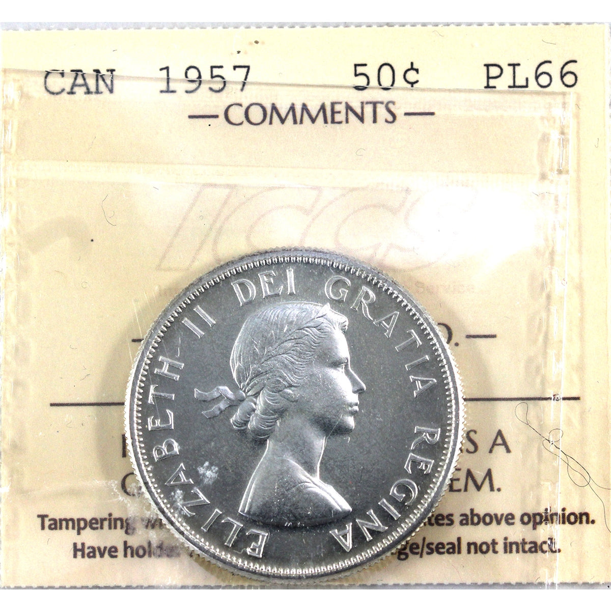 1957 Canada 50-cents ICCS Certified PL66