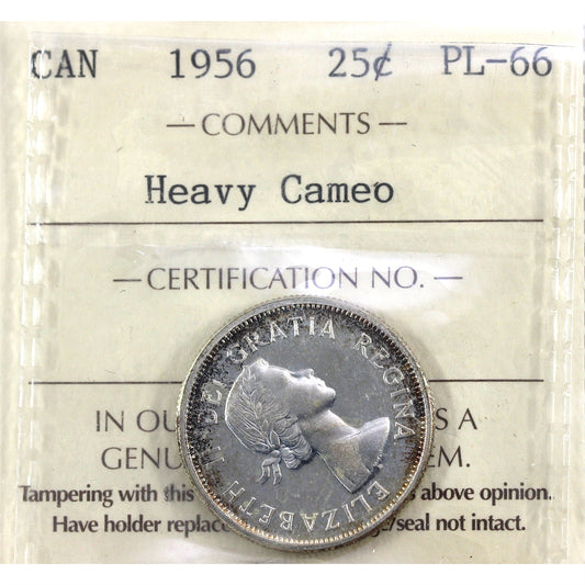 1956 Canada 25-cents ICCS Certified PL66 Heavy Cameo