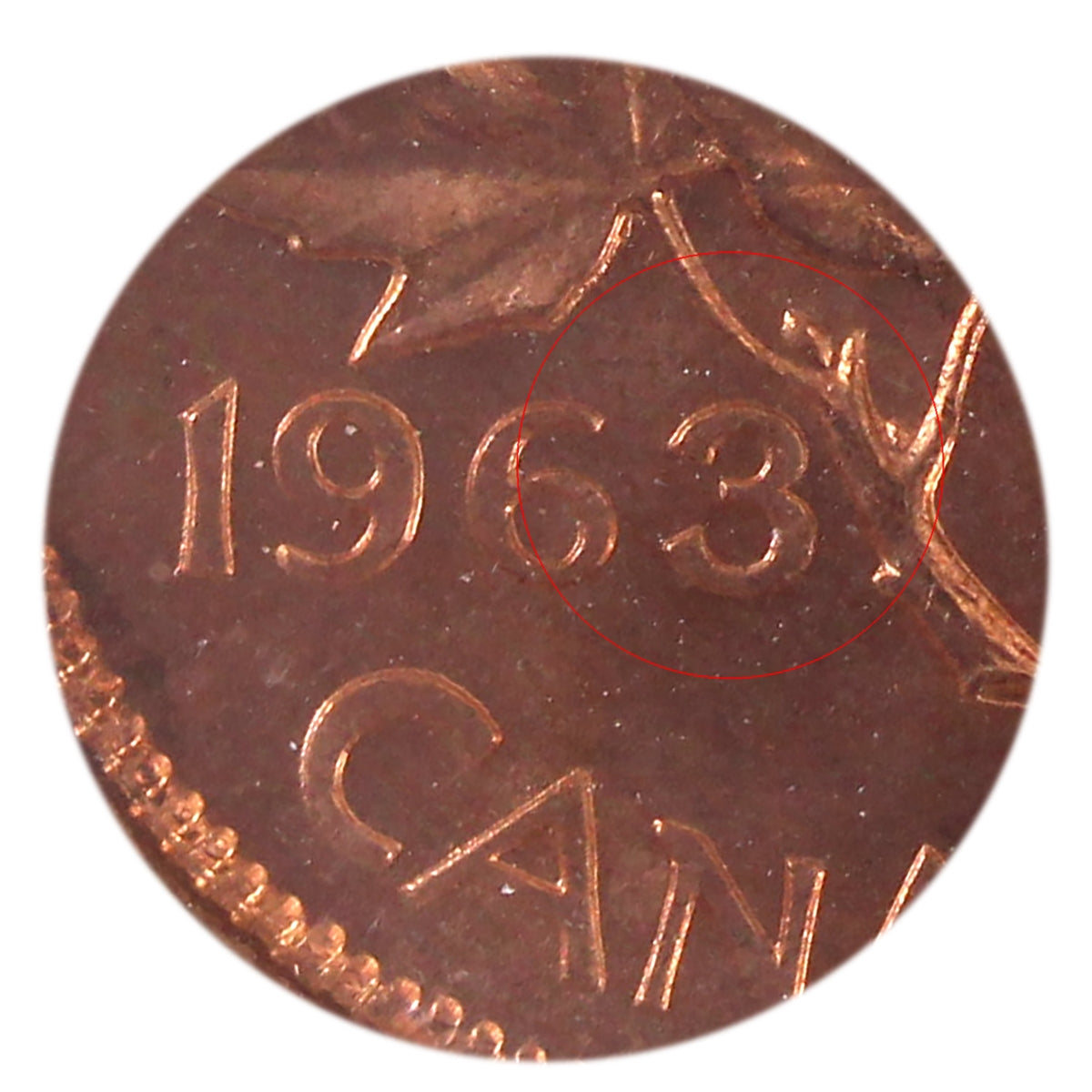 1963 Hanging 3 Canada 1-cent ICCS Certified MS65 Red