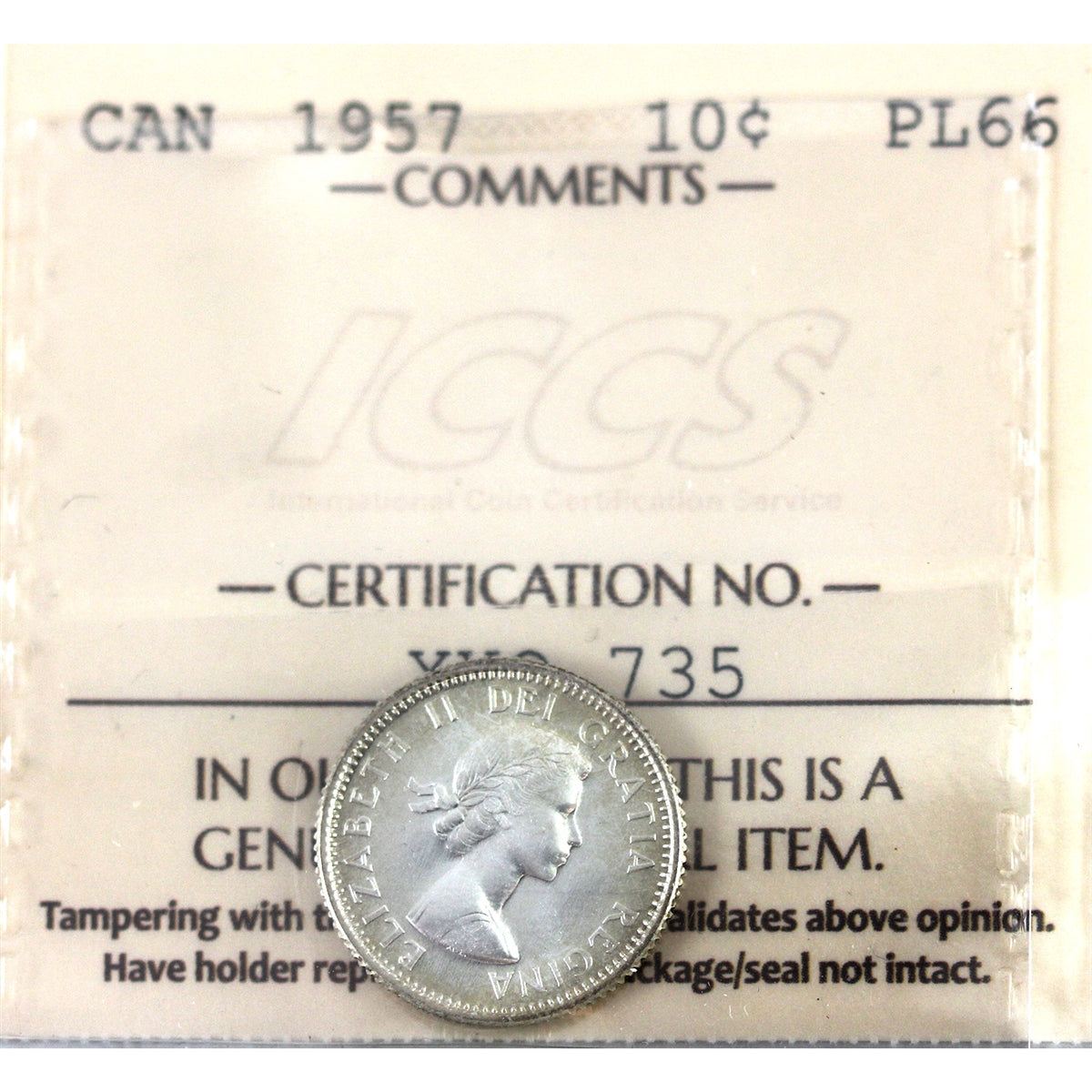 1957 Canada 10-cents ICCS Certified PL-66