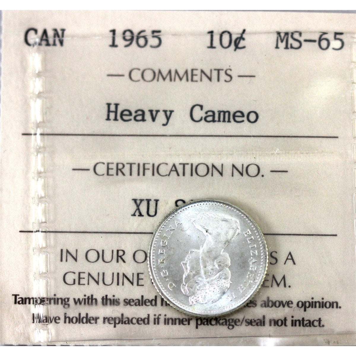 1965 Canada 10-cents ICCS Certified MS-65 Heavy Cameo