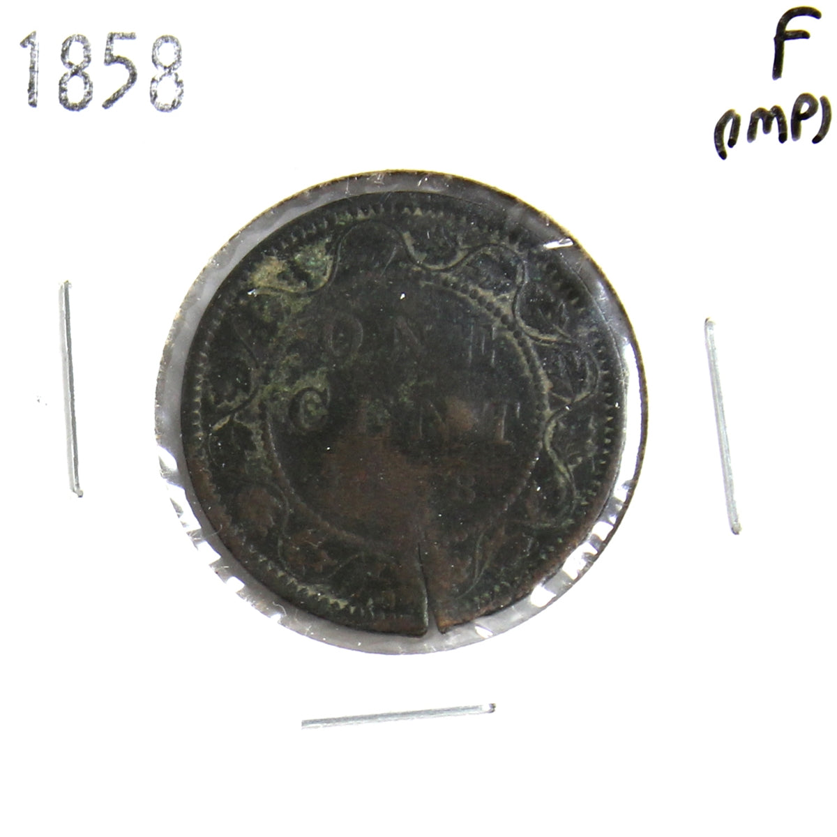 1858 Canada 1-cent Fine (F-12) Scratched, Cleaned, or Impaired