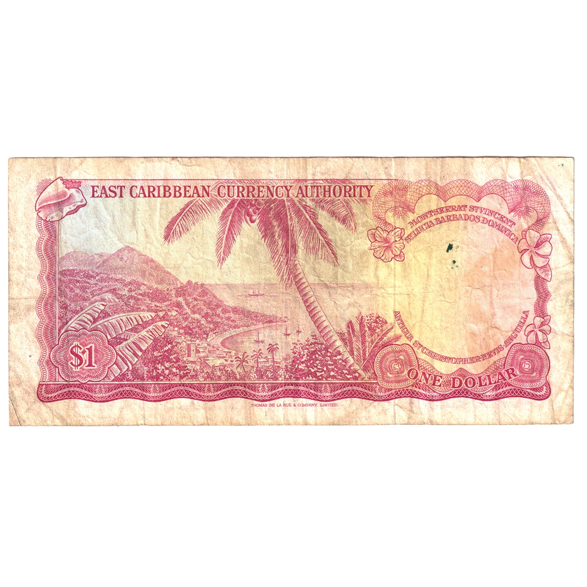 East Caribbean States Pick #13a 1965 $1 Note Sign 1 Very Fine (VF20) Damaged